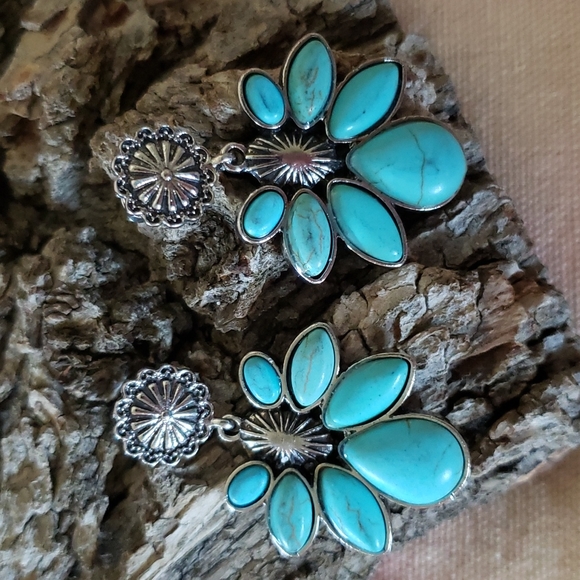(B) Southwestern Turquoise Earrings Cowgirl Boho Rodeo Western Wild West Tribal - Picture 9 of 9